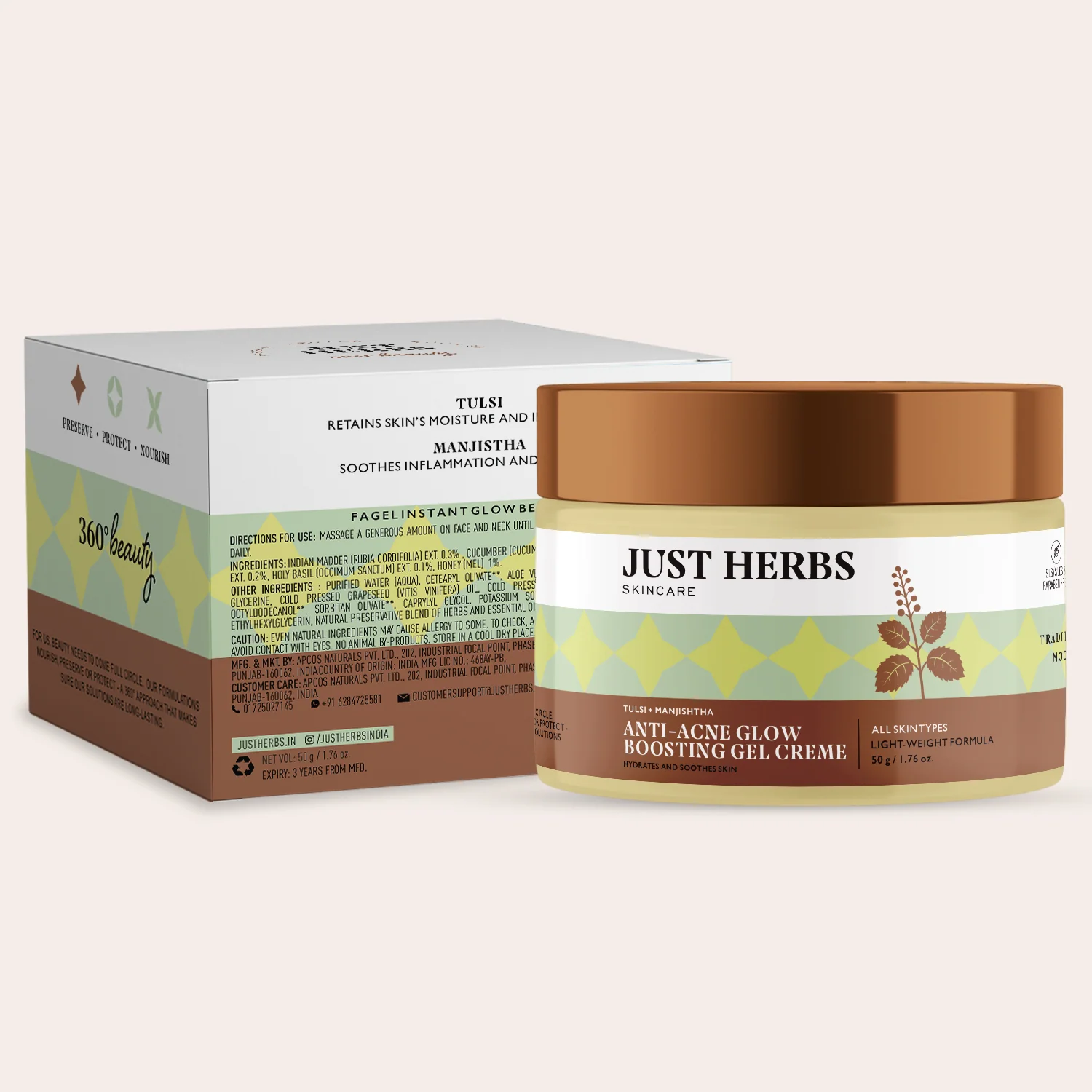 Anti-Acne Glow Boosting Gel Creme with Tulsi and Manjishtha / Fagel - Image 7